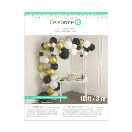 10ft. Black, White, Gray & Gold Balloon Garland by Celebrate It™